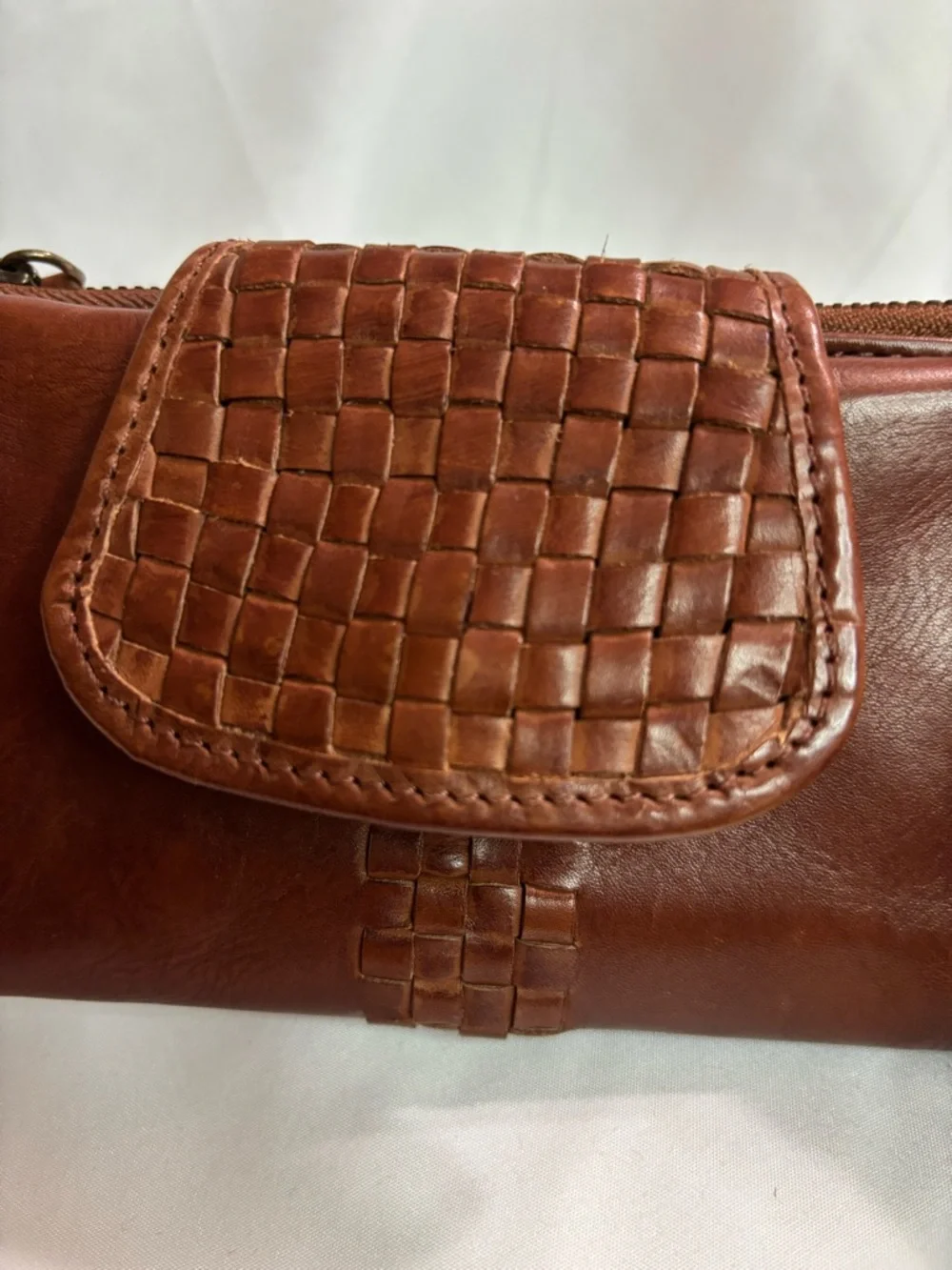 Women's Woven 100% Genuine Leather Wallet - Brown